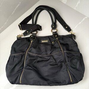 Storksak Olivia Diaper Bag Black Satin Nylon Multiple Pockets Detachable Strap